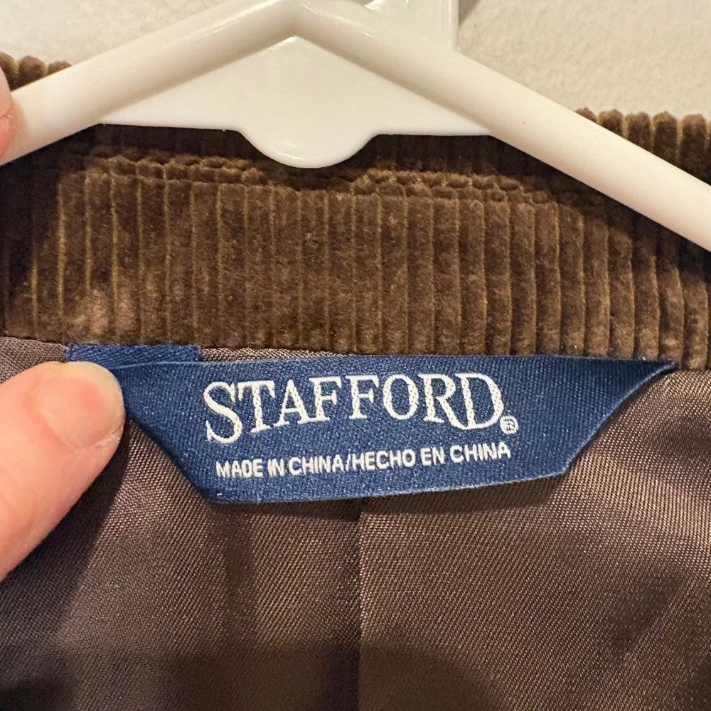 Stafford Corduroy Blazer‎ Mens 42R Brown Elbow Patches 2-Button Academia Grandpa